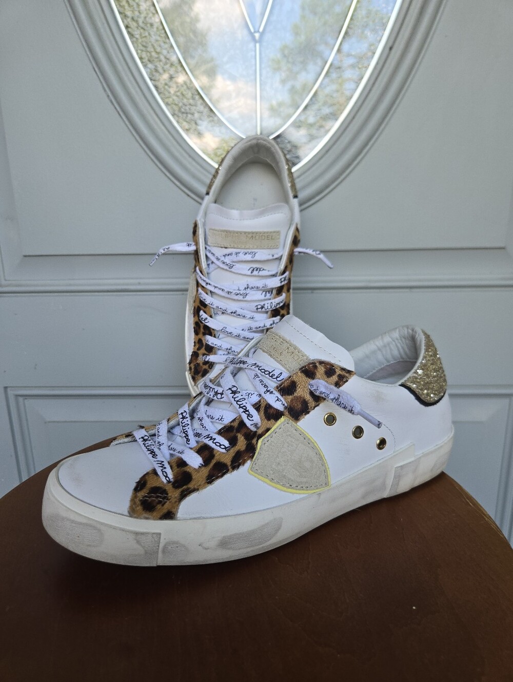 Philippe Model Prsx Low W Glitter Animalier Blanc Beige